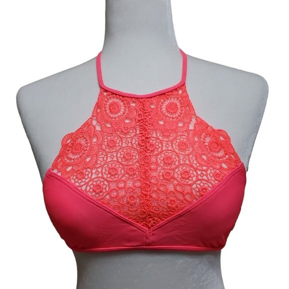 aerie Other - NWT Aerie‎ High Neck Halter Swimsuit Top Crochet Pink String Size XS